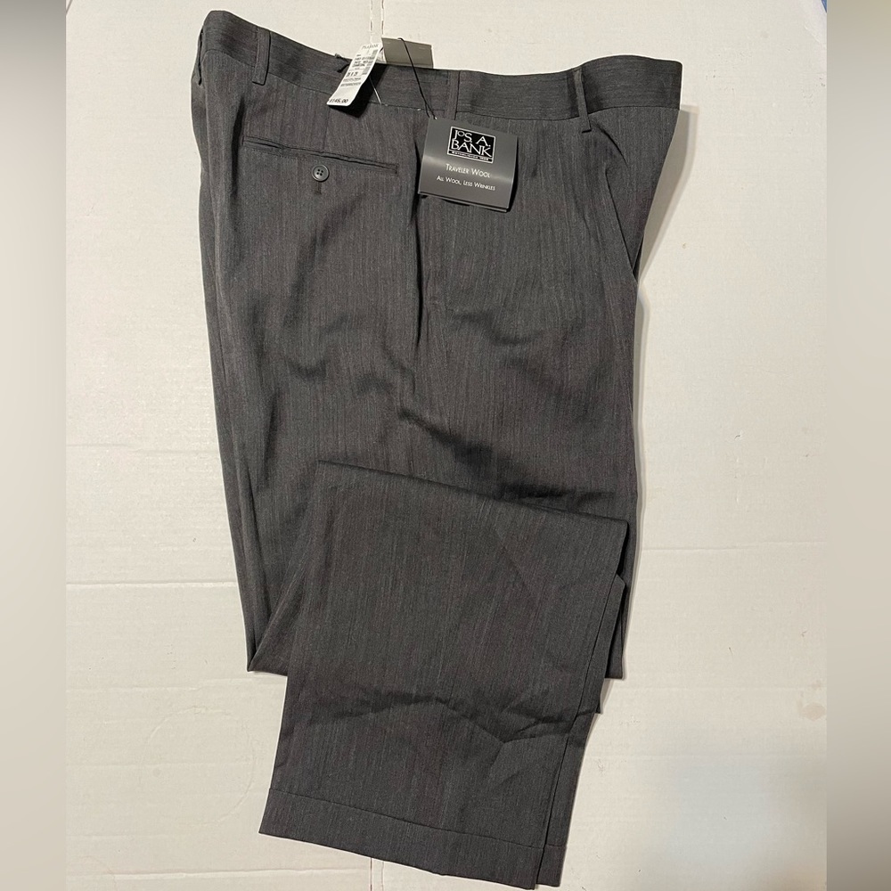 Jos. A. Bank Mens Dress Pants Charcoal 100% Wool Cuffed Pleated 38x293